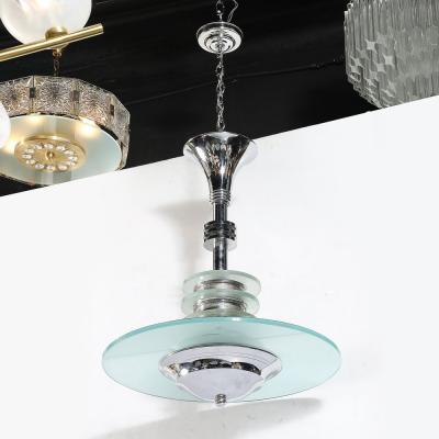 Art Deco Machine Age Chrome Glass Pendant Chandelier