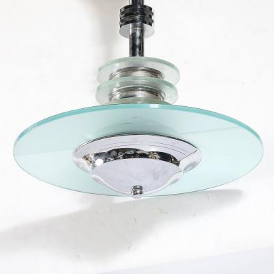 Art Deco Machine Age Chrome Glass Pendant Chandelier