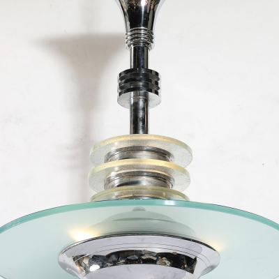 Art Deco Machine Age Chrome Glass Pendant Chandelier