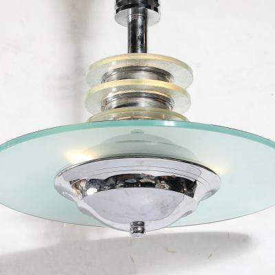 Art Deco Machine Age Chrome Glass Pendant Chandelier