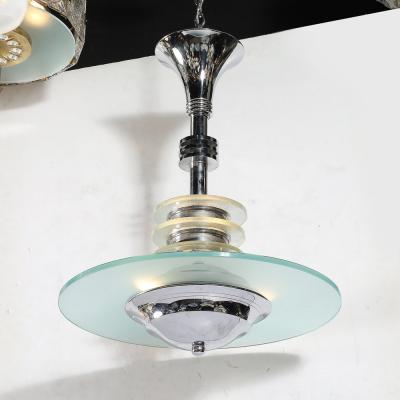 Art Deco Machine Age Chrome Glass Pendant Chandelier