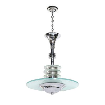 Art Deco Machine Age Chrome Glass Pendant Chandelier