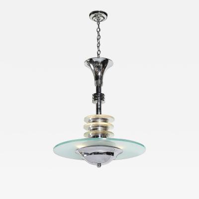 Art Deco Machine Age Chrome Glass Pendant Chandelier