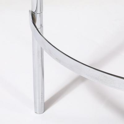 Art Deco Machine Age Demilune Side Table in Polished Chrome Black Lacquer