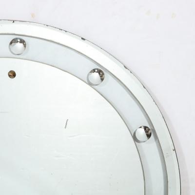 Art Deco Machine Age Floating Edge Round Banded Mirror W Reverse Bevel Details
