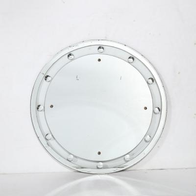 Art Deco Machine Age Floating Edge Round Banded Mirror W Reverse Bevel Details