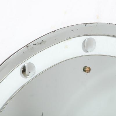 Art Deco Machine Age Floating Edge Round Banded Mirror W Reverse Bevel Details