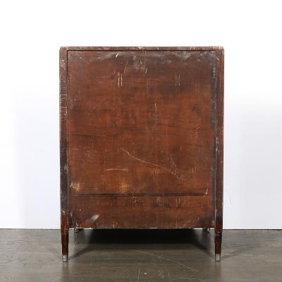 Art Deco Machine Age High Chest in Bookmatched Walnut Black Lacquer Chrome