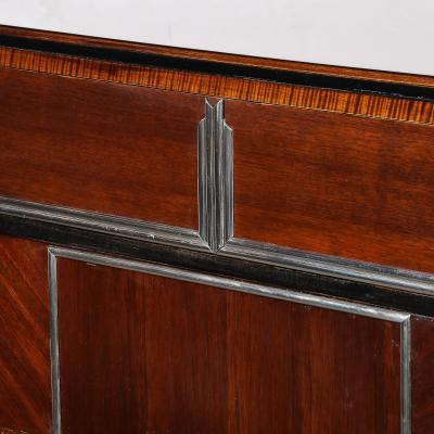 Art Deco Machine Age High Chest in Bookmatched Walnut Black Lacquer Chrome