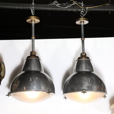 Art Deco Machine Age Industrial Pendants in Polished Aluminum Bronze Brass