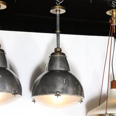 Art Deco Machine Age Industrial Pendants in Polished Aluminum Bronze Brass
