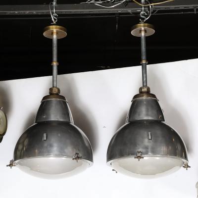 Art Deco Machine Age Industrial Pendants in Polished Aluminum Bronze Brass