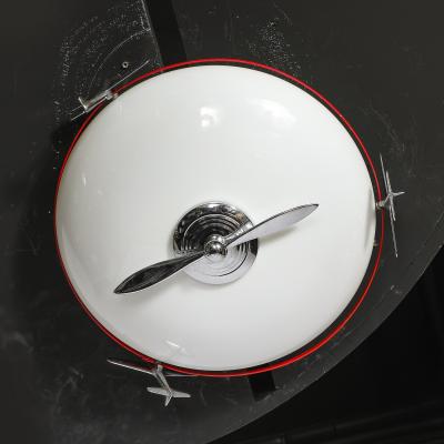 Art Deco Machine Age Milk Glass Chrome Airplane Flush Mount