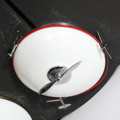 Art Deco Machine Age Milk Glass Chrome Airplane Flush Mount