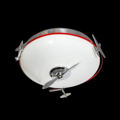 Art Deco Machine Age Milk Glass Chrome Airplane Flush Mount