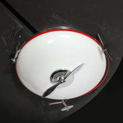 Art Deco Machine Age Milk Glass Chrome Airplane Flush Mount