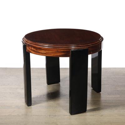 Art Deco Machine Age Occasional Table in Walnut Black Lacquer Supports