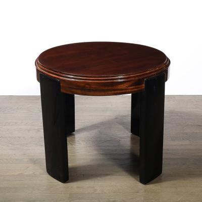 Art Deco Machine Age Occasional Table in Walnut Black Lacquer Supports