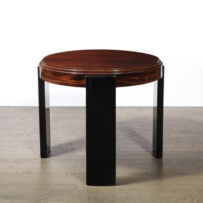 Art Deco Machine Age Occasional Table in Walnut Black Lacquer Supports