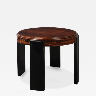 Art Deco Machine Age Occasional Table in Walnut Black Lacquer Supports