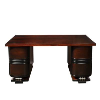 Art Deco Machine Age Partner Desk in Rosewood with Ebonized Fluted Detailing