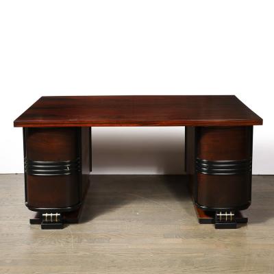 Art Deco Machine Age Partner Desk in Rosewood with Ebonized Fluted Detailing