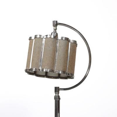Art Deco Machine Age Polished Chrome Floor Lamp w Scalloped Metal Mesh Shade