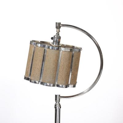 Art Deco Machine Age Polished Chrome Floor Lamp w Scalloped Metal Mesh Shade