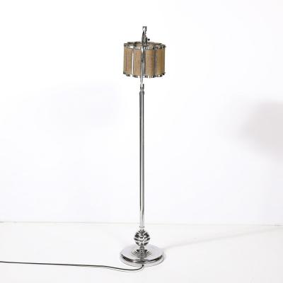 Art Deco Machine Age Polished Chrome Floor Lamp w Scalloped Metal Mesh Shade