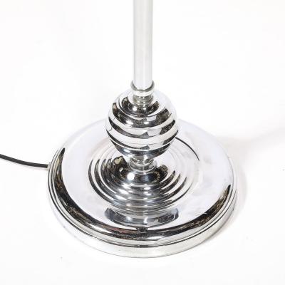Art Deco Machine Age Polished Chrome Floor Lamp w Scalloped Metal Mesh Shade