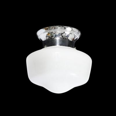 Art Deco Machine Age Rounded Cylindrical Milk Glass Flush Mount Chandelier