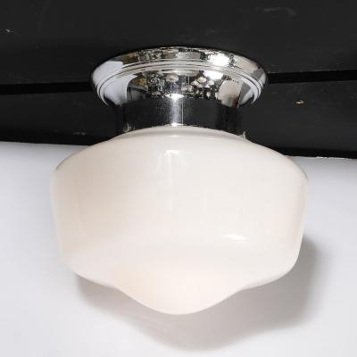 Art Deco Machine Age Rounded Cylindrical Milk Glass Flush Mount Chandelier