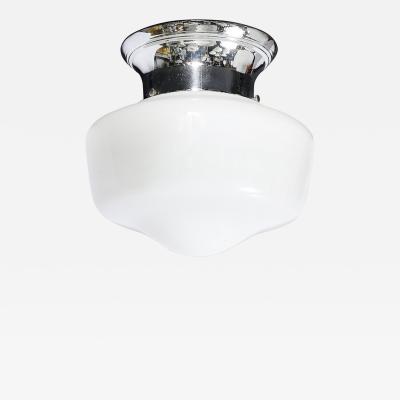 Art Deco Machine Age Rounded Cylindrical Milk Glass Flush Mount Chandelier