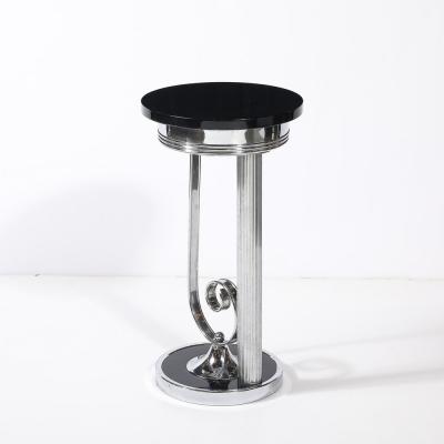 Art Deco Machine Age Scroll Form Drinks Table in Chrome and Black Lacquer
