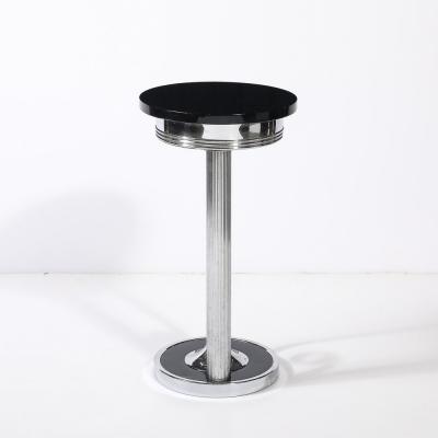 Art Deco Machine Age Scroll Form Drinks Table in Chrome and Black Lacquer