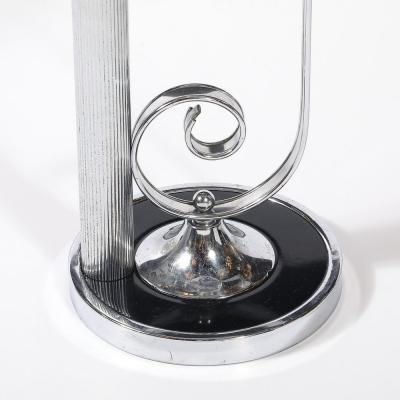 Art Deco Machine Age Scroll Form Drinks Table in Chrome and Black Lacquer