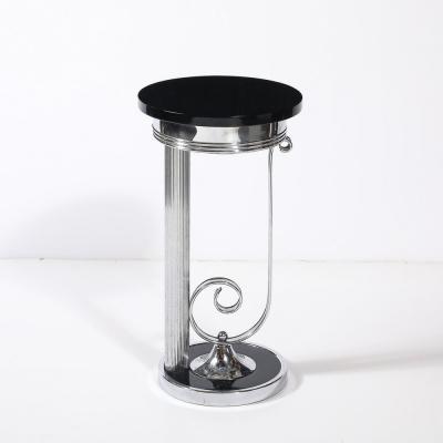 Art Deco Machine Age Scroll Form Drinks Table in Chrome and Black Lacquer