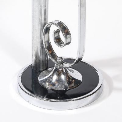 Art Deco Machine Age Scroll Form Drinks Table in Chrome and Black Lacquer