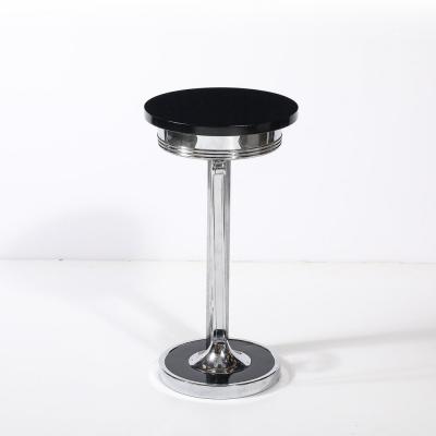 Art Deco Machine Age Scroll Form Drinks Table in Chrome and Black Lacquer