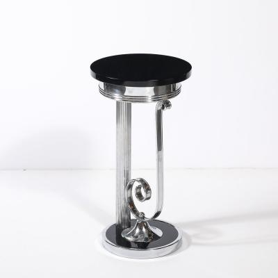 Art Deco Machine Age Scroll Form Drinks Table in Chrome and Black Lacquer