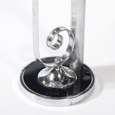 Art Deco Machine Age Scroll Form Drinks Table in Chrome and Black Lacquer