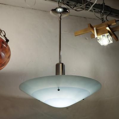 Art Deco Machine Age Sky Blue Glass Pendant Chandelier