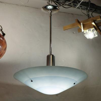 Art Deco Machine Age Sky Blue Glass Pendant Chandelier