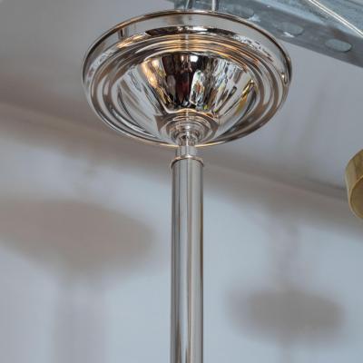 Art Deco Machine Age Skyscraper Style Chrome White and Pressed Glass Pendant