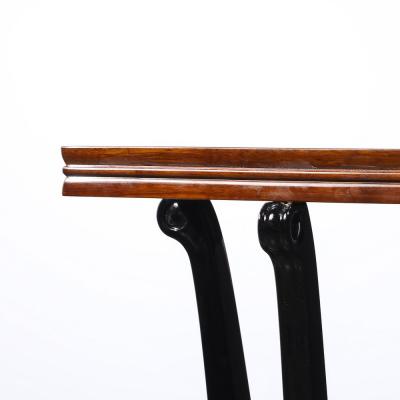 Art Deco Machine Age Square Walnut Occasional Table w Black Mirror Glass Top