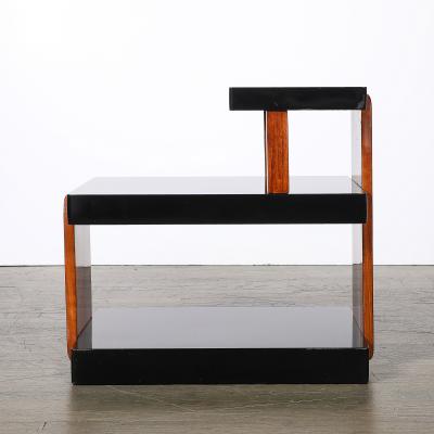 Art Deco Machine Age Three Tier Black Lacquer Walnut Side Table