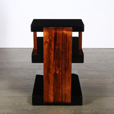 Art Deco Machine Age Three Tier Black Lacquer Walnut Side Table