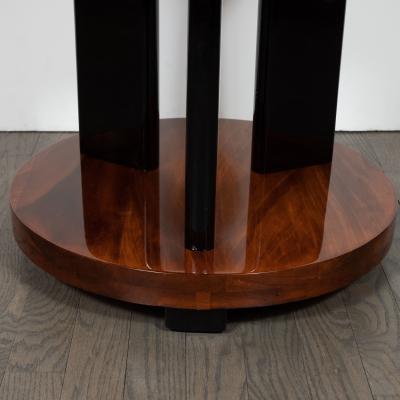 Art Deco Machine Age Three Tier Bookmatched Walnut and Black Lacquer Side Table