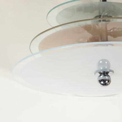 Art Deco Machine Age Three Tier Chandelier in Frosted Copper and Glass