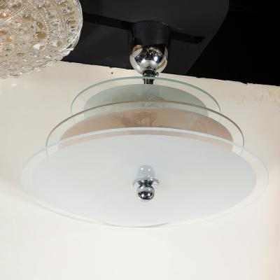 Art Deco Machine Age Three Tier Chandelier in Frosted Copper and Glass